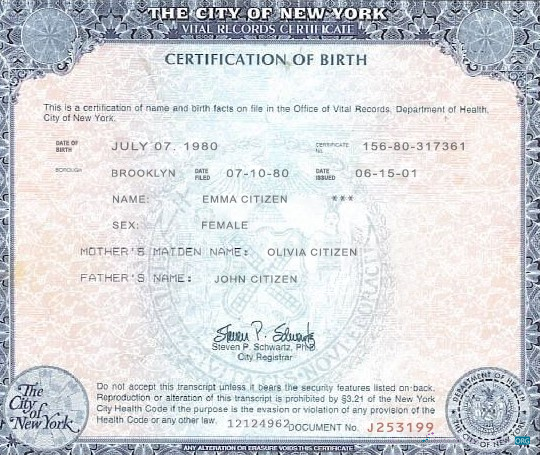 Download USA New York state birth certificate template in PSD format Photoshop template